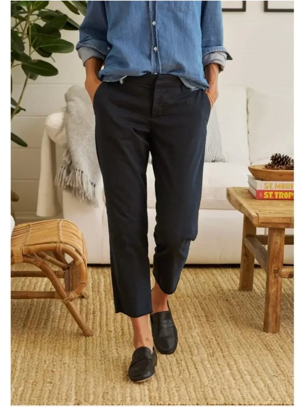 Frank & Eileen Wicklow Italian Chino Straight Leg Mid Rise Pants Black Size 8